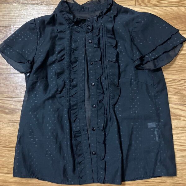 トップス Mサイズ シースルー ネイビー 紺 前ボタン ビジネス オフィスカジュアル 半袖 grove