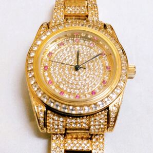 LOUIS LASSERRE PARIS ルイラセール 天然ルビー ゴールドプレート 腕時計 レディース ダイヤベゼル