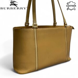 【BURBERRY】本革/スムースレザー 上品なベージュカラー 内側ノバチェック バーバリー ロゴ刻印 レディース ハンドバック
