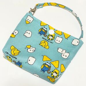 メジェド神 エジプト神柄 バッグポーチ ブルー ハンドメイド