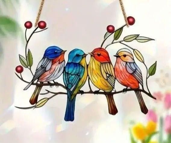 サンキャッチャー 可愛い カラフルな小鳥 プレゼント 華やか ステンドグラス風 壁掛け