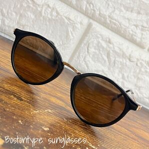 ブラウンレンズ ボストン サングラス メンズ レディース 青 UVカット 眼鏡 丸 メガネ 伊達眼鏡 ボストンサングラス ブラウン
