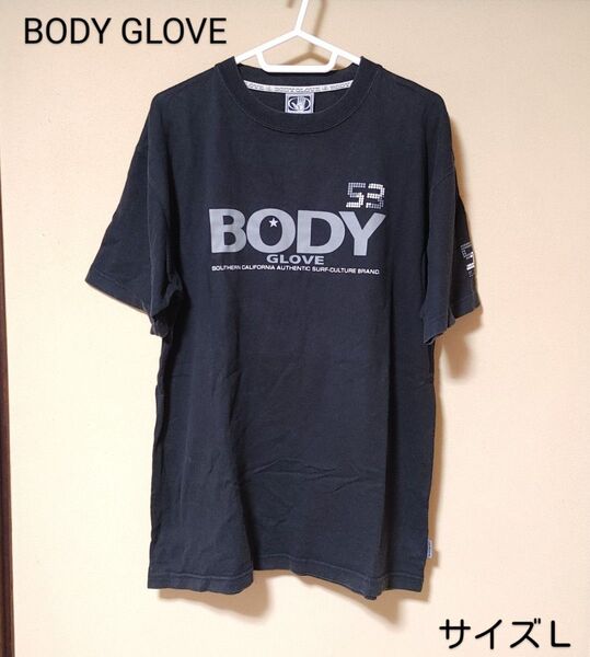 BODY GLOVE*Tシャツ・半袖・サイズL*ロゴプリント・ブラック系*トップス・メンズ*夏服・古着*日本ニット工業組合連合会