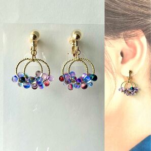 no.1595 ハンドメイド☆ブルーピンクとブルーつぶつぶチェコビーズのイヤリング(ピアス)