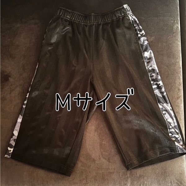 ブラックサイドラインカモフラハーフパンツ 黒 M ショートパンツ ジャージ ズボン ウエストゴム ブラック 迷彩