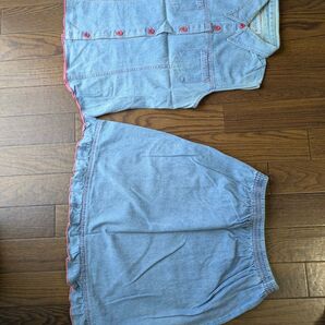 coolet selection デニム ジーンズ セットアップ 160cm 女児 膝丈スカート ノンスリーブ ベスト ピンク