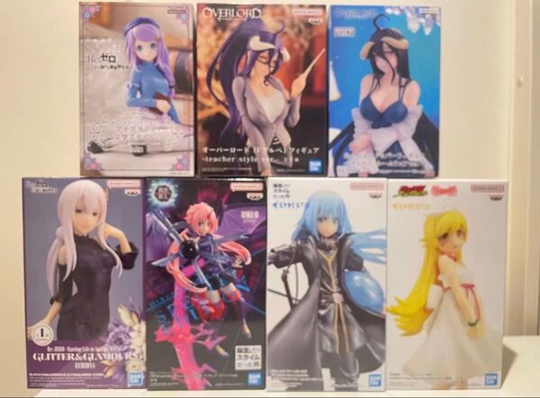 Re:ゼロから始める異世界生活、レム、オーバーロード、アルベド、転スラ、フィギュア7体セット 新品、未開封