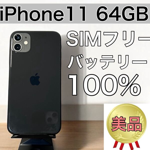 【美品】iPhone 11 64GB SIMフリー バッテリー100% フレーム、フィルム、ケーブル付き