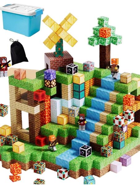 マイクラ マグネットブロック 122 ピースセット 12体 キャラクター 玩具 知育玩具 磁石ブロック マインクラフト 学習