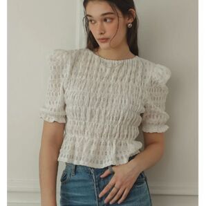 Re:EDIT リエディ パフショルダーギャザーパフスリーブ フリルブラウス ホワイト レディース Lサイズ