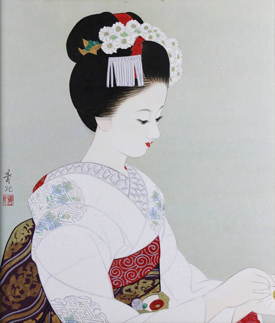 ☆ Comienza la reducción de precio ☆ Miyashita Toshinori ☆ Adivinación de flores Pintura japonesa Pintura de belleza moderna Artículo hermoso Pieza rara, Cuadro, pintura japonesa, persona, Bodhisattva