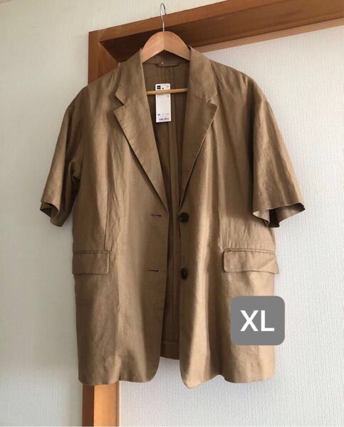ジーユー リネンブレンド オーバーサイズジャケット XL ブラウン 未使用 ダークベージュ