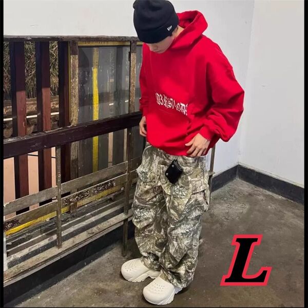 リアルツリー ワイドパンツ 迷彩柄 ストリート ミリタリー カーゴパンツ カモフラ パンツ 男女兼用おしゃれ ゆったり L