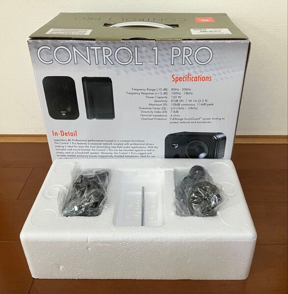 JBL control1PRO 2way小型ブックシェルフスピーカー ペア品 エッジ貼り替え済 元箱付き 壁取付ブラケット未開封