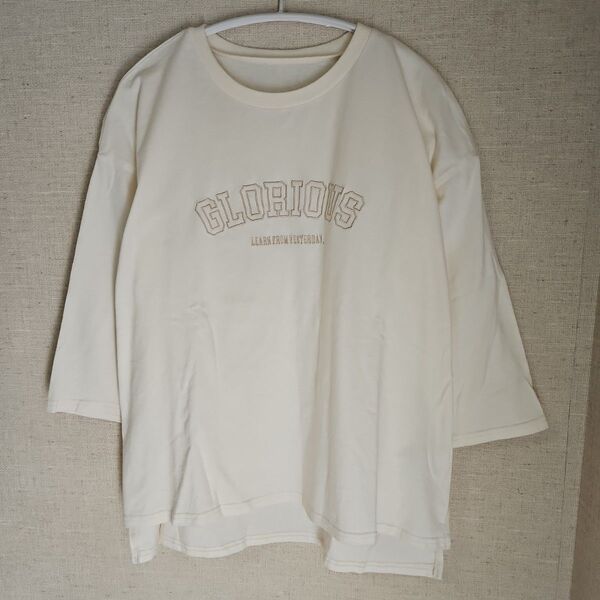 七分袖 カットソー Tシャツ オフホワイト フリーサイズ