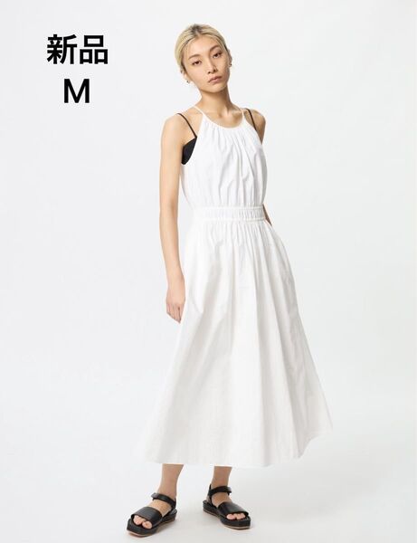 新品 ホルターネックワンピース/ノースリーブ ユニクロ Mサイズ ホワイト ノースリーブワンピース