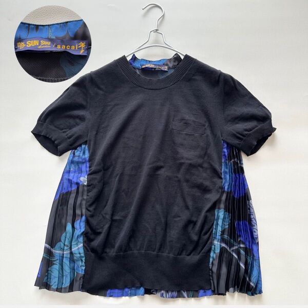 美品 サカイ サンサーフコラボ サンサーフ ニット 切替 バックプリーツ フレア SUN SURF × sacai コットン