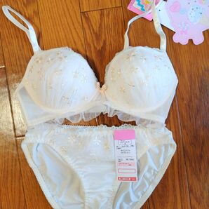 ショーツ ブラジャー レース 上下セット ノンワイヤー フリル チュール ロリ Sサイズ
