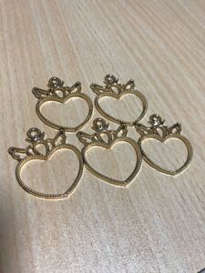 ハンドメイド 空枠レジン ハート 王冠 キング ゆめかわ 5個セット