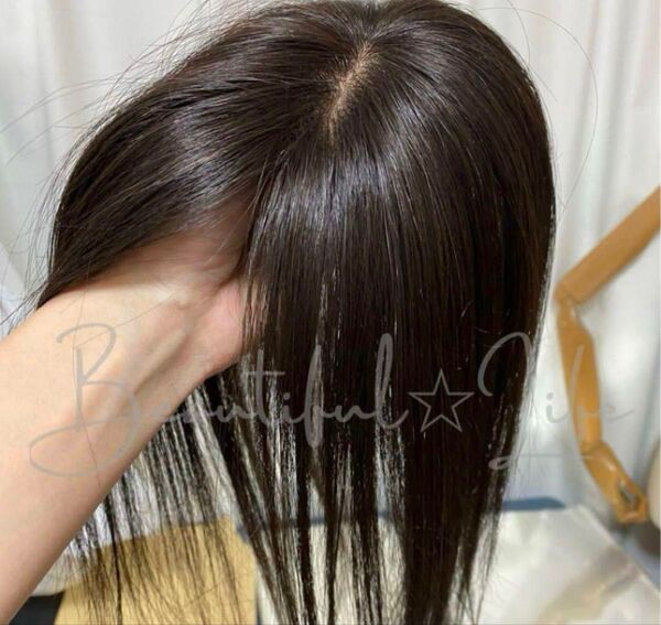 【26cmタイプ】前髪付き総手植え人毛100%ナチュラルブラックヘアピース1
