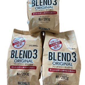 折り紙1枚と小川珈琲ブレンドコーヒー豆(豆挽き済)280g 3袋 まとめ売り