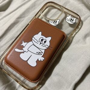 iphone15 スマホケース ネコ IDカードホルダー カードホルダー マグネット充電 背面収納 中古