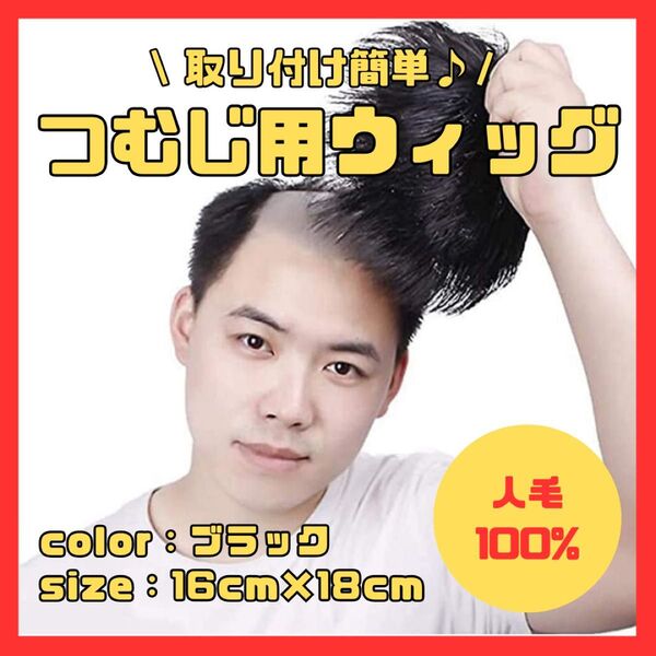 【つむじ用】ウィッグ 頭頂部 人毛100% 部分 カツラ 薄毛 白髪 対策 高品質 メンズ 男性 ボリューム ブラック