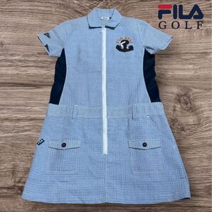 FILA フィラゴルフ 半袖ワンピース シアサッカー ボーダー ブルー ワンピース FILA GOLF 半袖ワンピース
