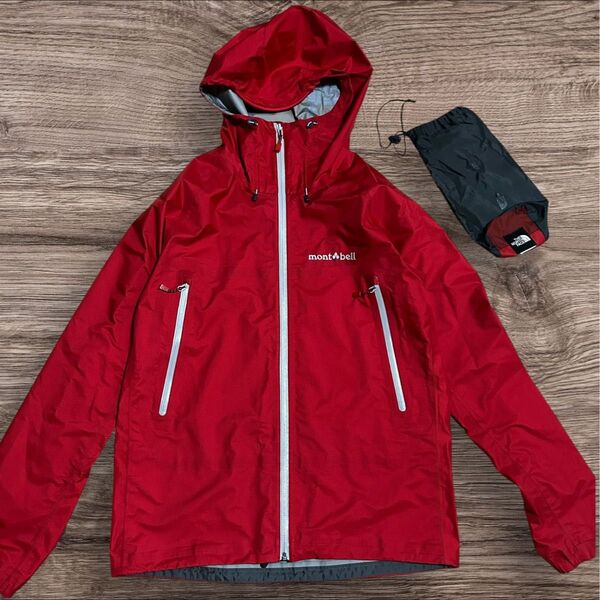 モンベル mont-bell GORE-TEX ストームクルーザー ジャケット 収納袋付き レッド ゴアテックス アウトドア