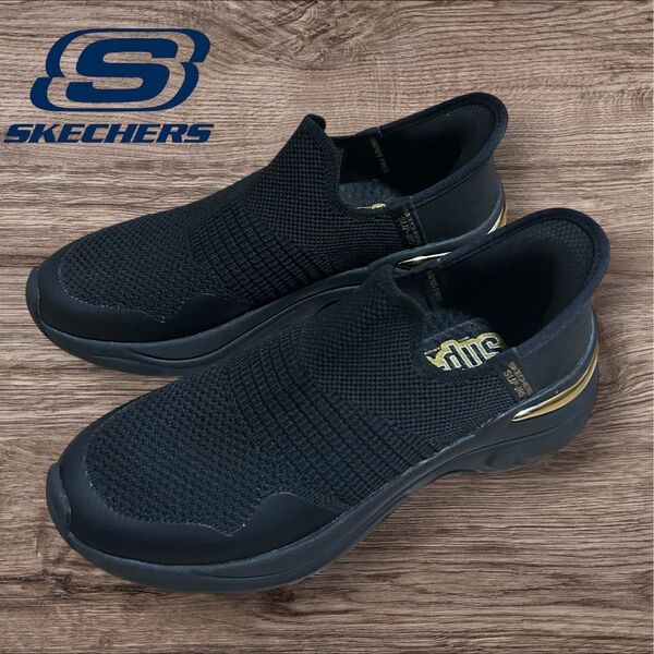 美品 スケッチャーズ23 スリップインズブラック ゴールドアクセント slip-ins スリッポン
