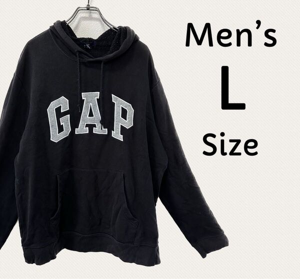 GAP ギャップ パーカー トップス 長袖 プルオーバーパーカー メンズ L ブラック 黒 フード付き