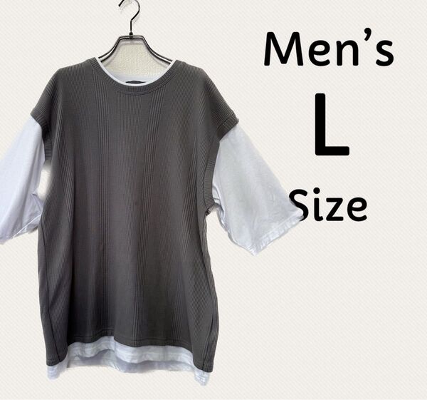 メンズ Tシャツ カットソー グレー 半袖 半袖Tシャツ トップス L ニット