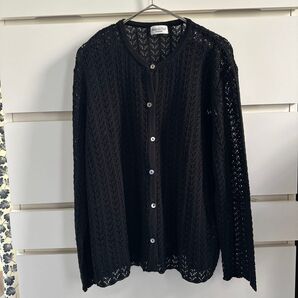 美品 カーディガン レディース 透かし編み ブラック コットン混