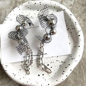 1点のみ【ブラックあみチェーンピアス】 ピアス アクセサリー シルバー ハンドメイド