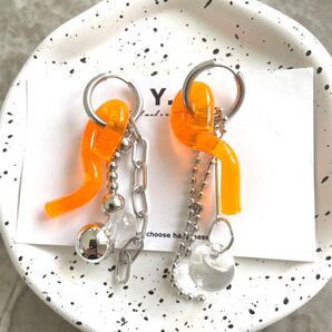 1点のみ【オレンジフープピアス】ハンドメイドアクセサリー