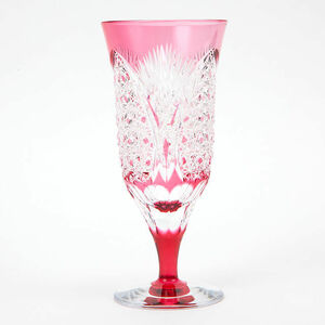 全国送料無料 江戸切子クリスタルガラスピルスナーグラス 金赤 ワイングラス 伝統工芸品 切子グラス（554）