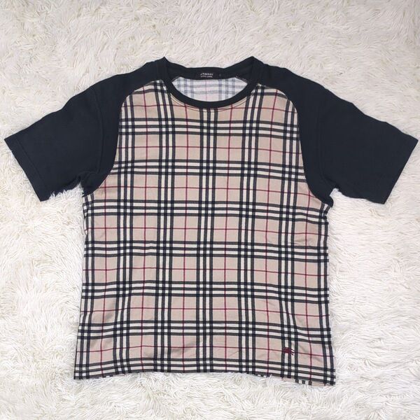 希少Lサイズ BURBERRY BLACK LABEL カットソー ノバチェック 半袖 Tシャツ バーバリー 黒 ロゴ刺繍