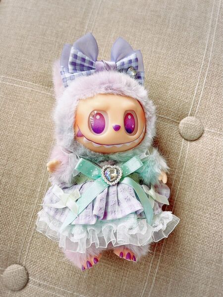 LABUBU ラブブ服 ドレス ワンピース カチューシャ リボン かわいい 紫 洋服セット 新品 未使用
