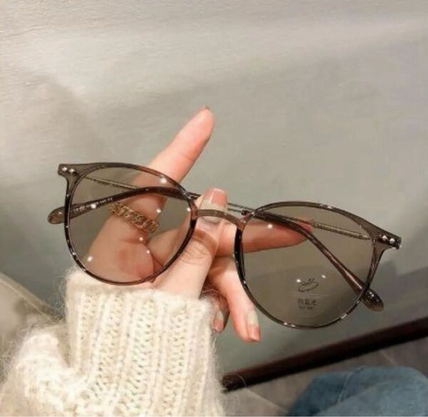 調光 サングラス 伊達メガネ ブルーライトカット UVカット 紫外線 モカ×ブラウン 度なし メガネ ボストン