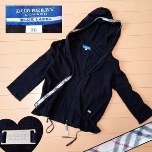 【即発送】BURBERRY パーカー 5分袖 ニット ノバチェック М ジップアップ 黒 ショート丈