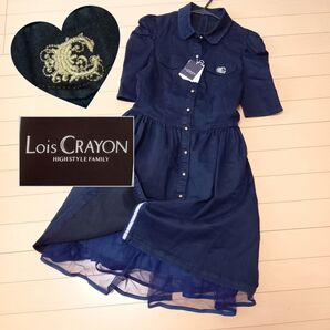 タグ付【新品・未使用】Lois CRAYON ロイスクレヨン ワンピース デニム チュール付 半袖 ネイビー