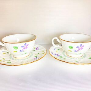 ノリタケ ボーンチャイナ バイオレットドリーム カップ&ソーサー2客 未使用/洋食器ティーカップ Noritakeペアアンティーク