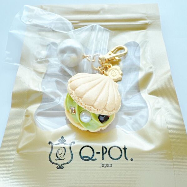 【新品未使用】Q-pot. 抹茶 シェルマカロン バッグチャーム キーホルダー キューポット 和風 和菓子 もなか Matcha