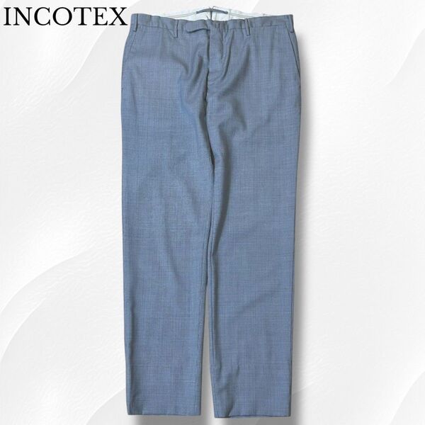 近年モデル INCOTEX インコテックス スラックス 千鳥格子 ブルー SUPER100′S SLIMFIT スリムフィット