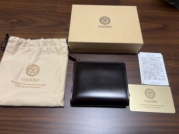 美品 GANZO ガンゾ 財布 コードバン Lファスナー 二つ折り 馬革 メンズ ブラウン 箱付き コードバン l字ファスナー