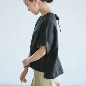 【新品】北欧暮らしの道具店 fog linen work フォグリネンワーク リネントップス ブラウス ブラック
