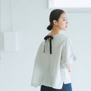 【新品】北欧暮らしの道具店 fog linen work フォグリネンワーク リネントップス ブラウス ペールグレー