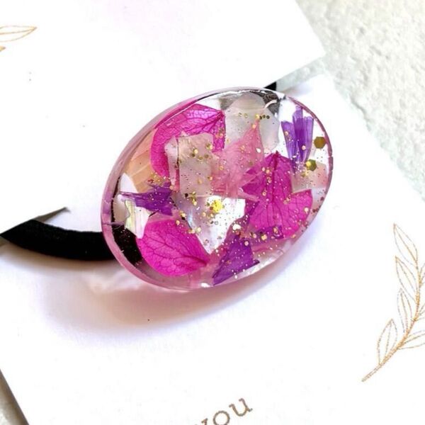 no.137 お花とシェルのヘアゴム ハンドメイド レジン