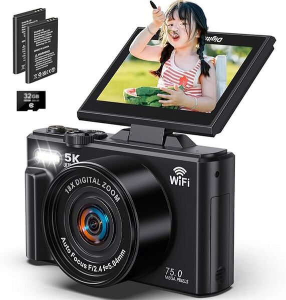 デジタルカメラ5K録画 デジカメ 7500万画素 Wi-Fi機能