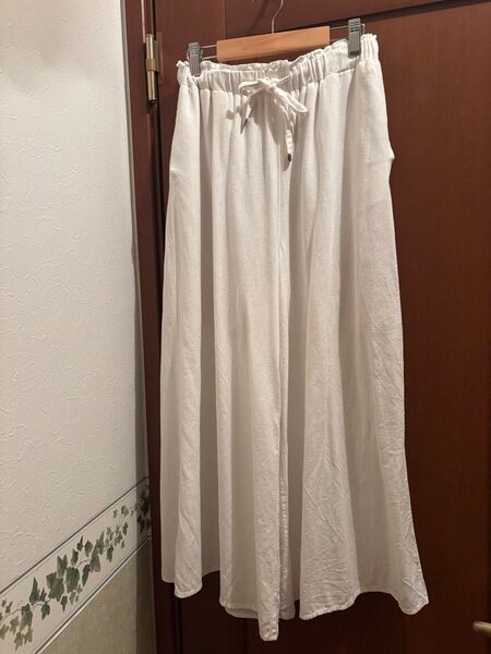リネンワイドパンツ イージーパンツ ホワイト